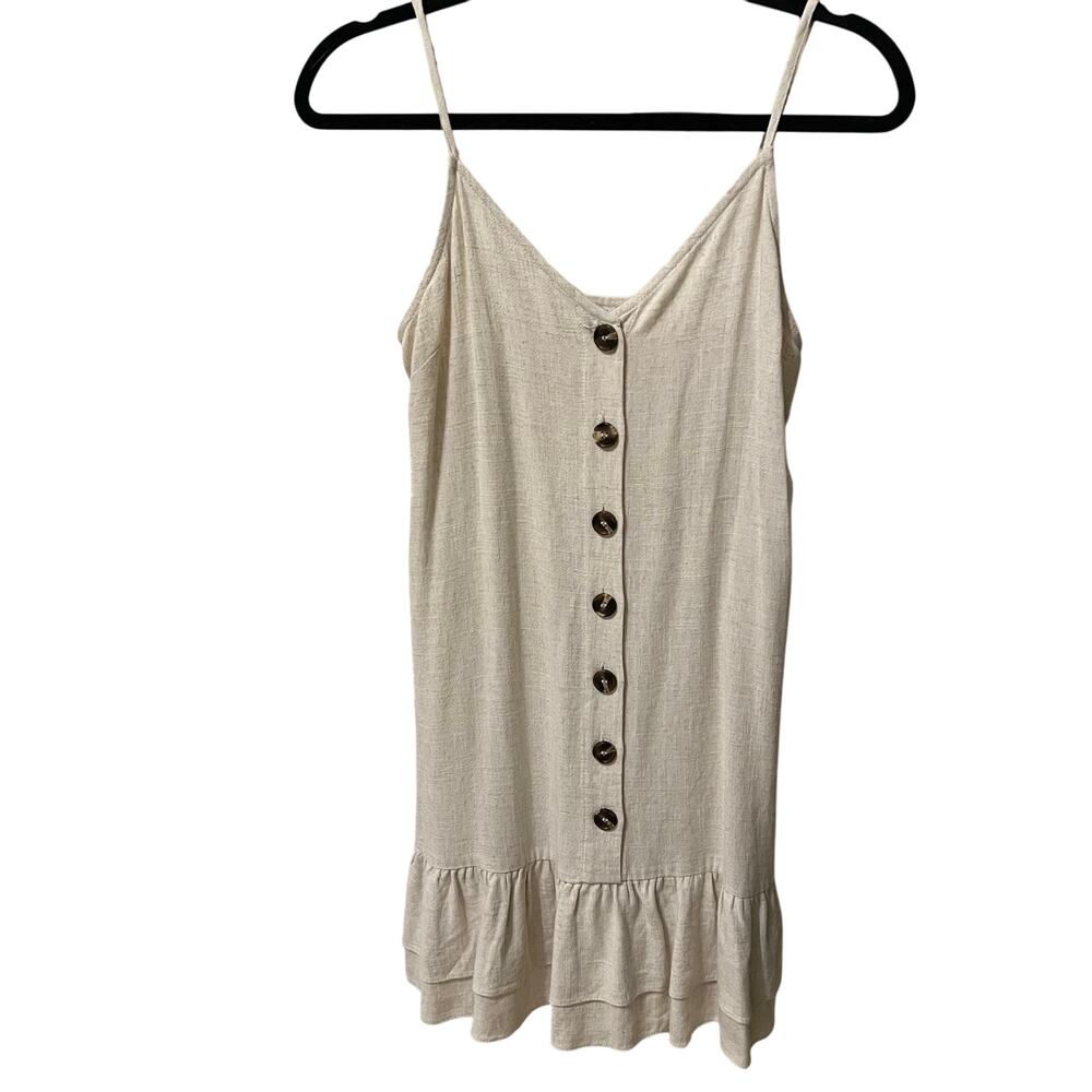 Blue Rain Linen Blend Cream Sundress Women's Size Small Beige Ruffle Y2K Fairy